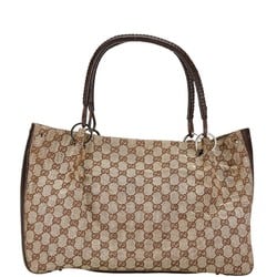 Gucci GG Canvas Tote Bag 115015 Beige Brown Leather Women's GUCCI