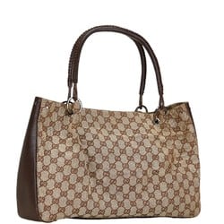 Gucci GG Canvas Tote Bag 115015 Beige Brown Leather Women's GUCCI