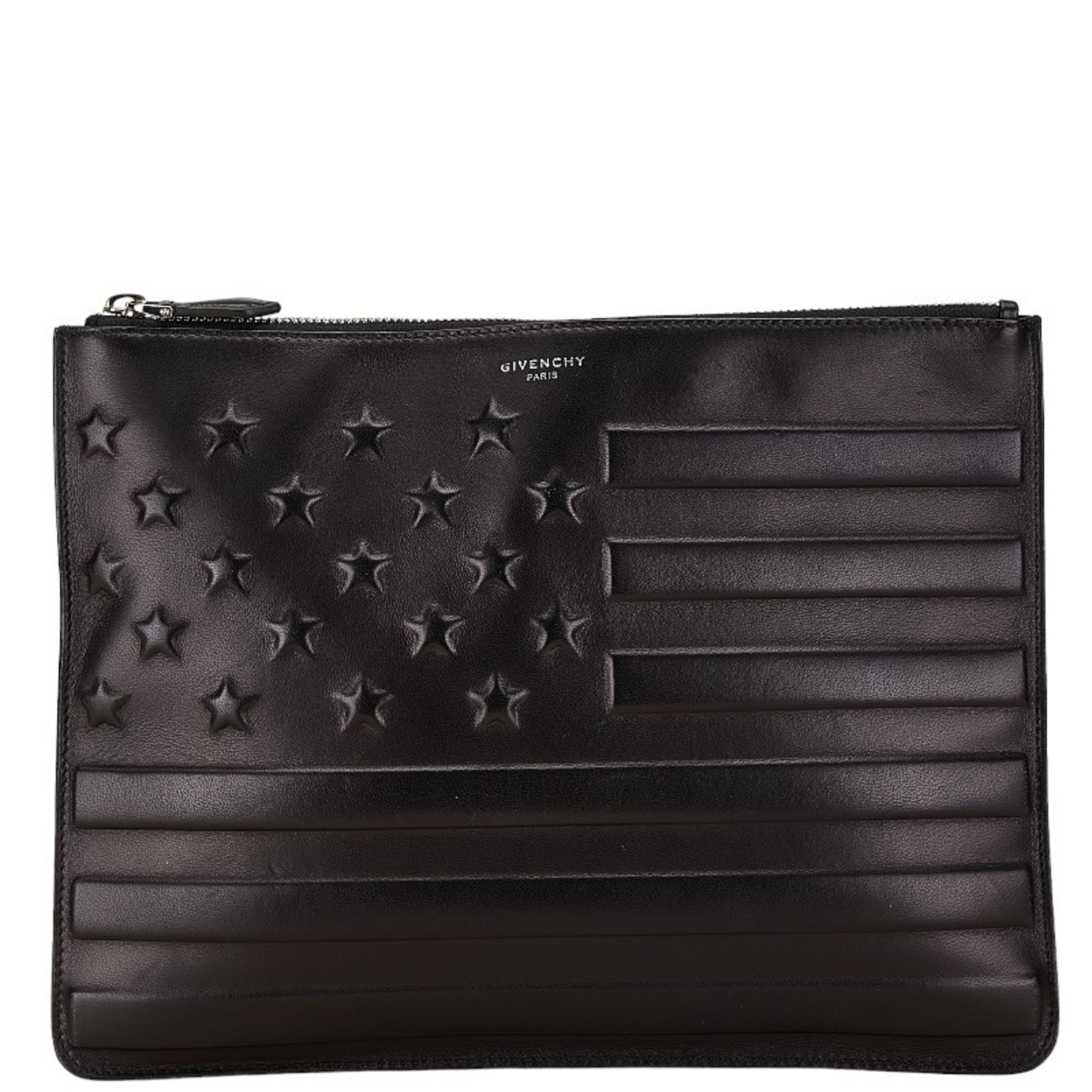 Givenchy Star Flag Motif Clutch Bag Second Black Leather Women's