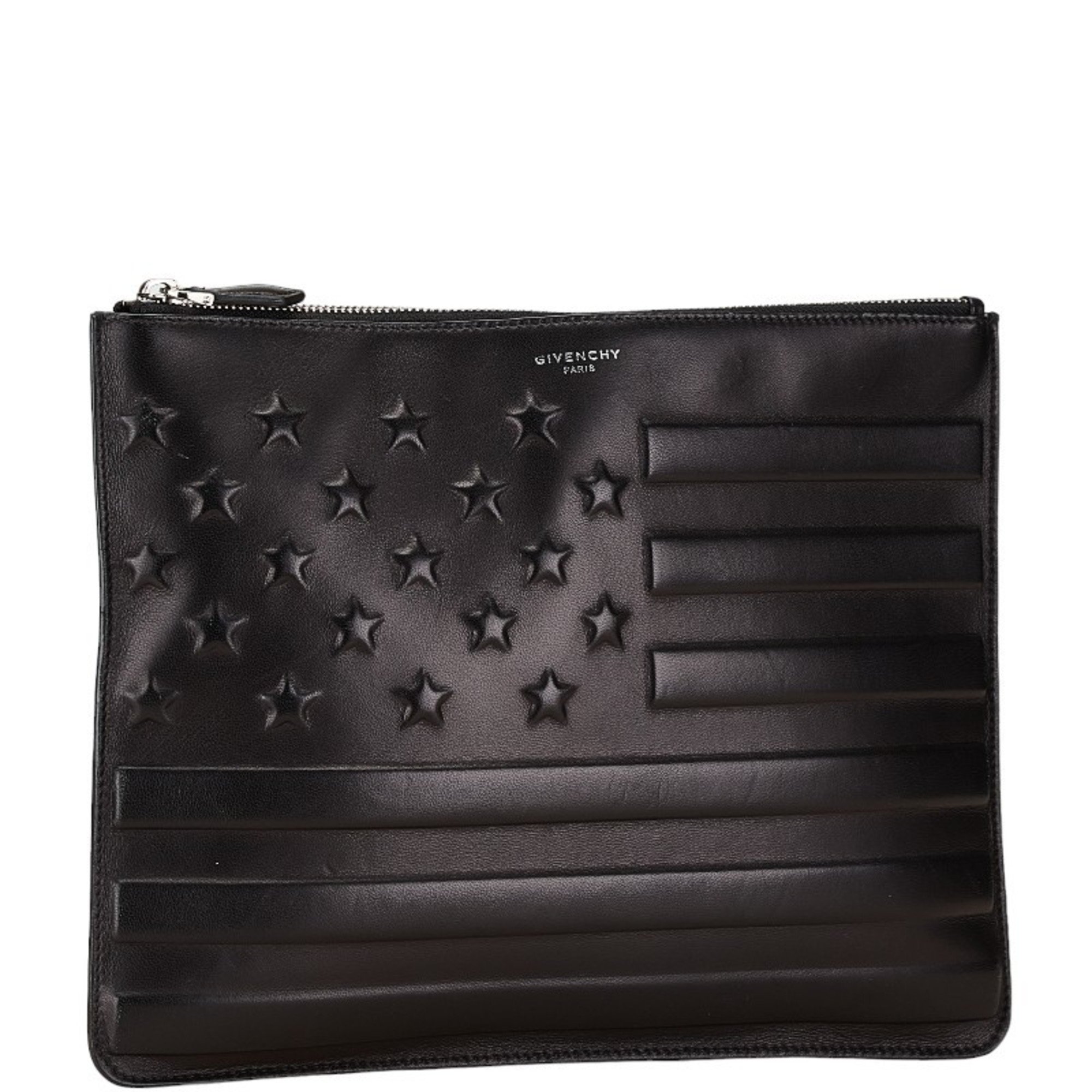 Givenchy Star Flag Motif Clutch Bag Second Black Leather Women's