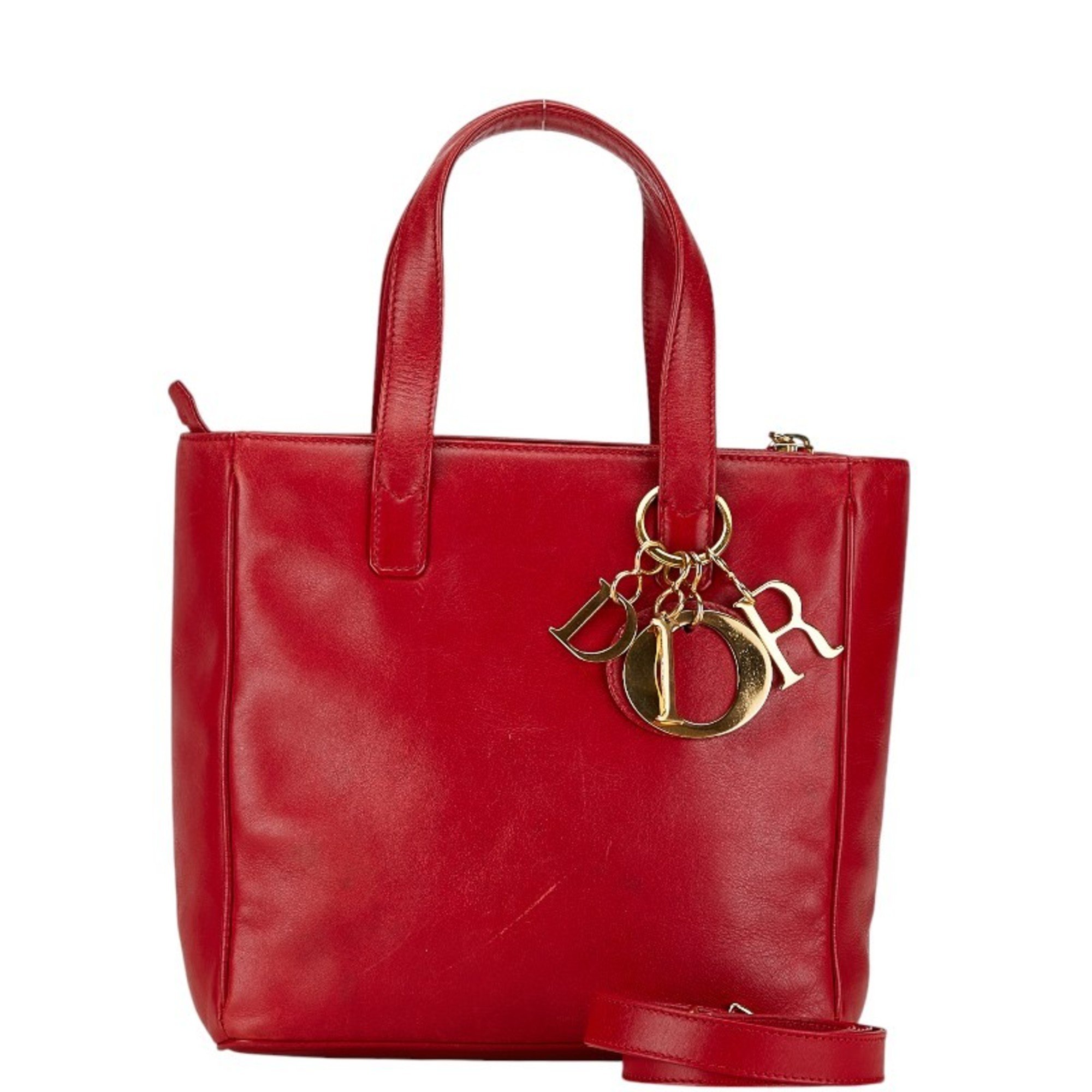 Christian Dior Dior handbag shoulder bag red leather women's