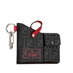 FENDI ZUCCA Charm Keychain 7AR759 Grey Black Red PVC Leather Women's