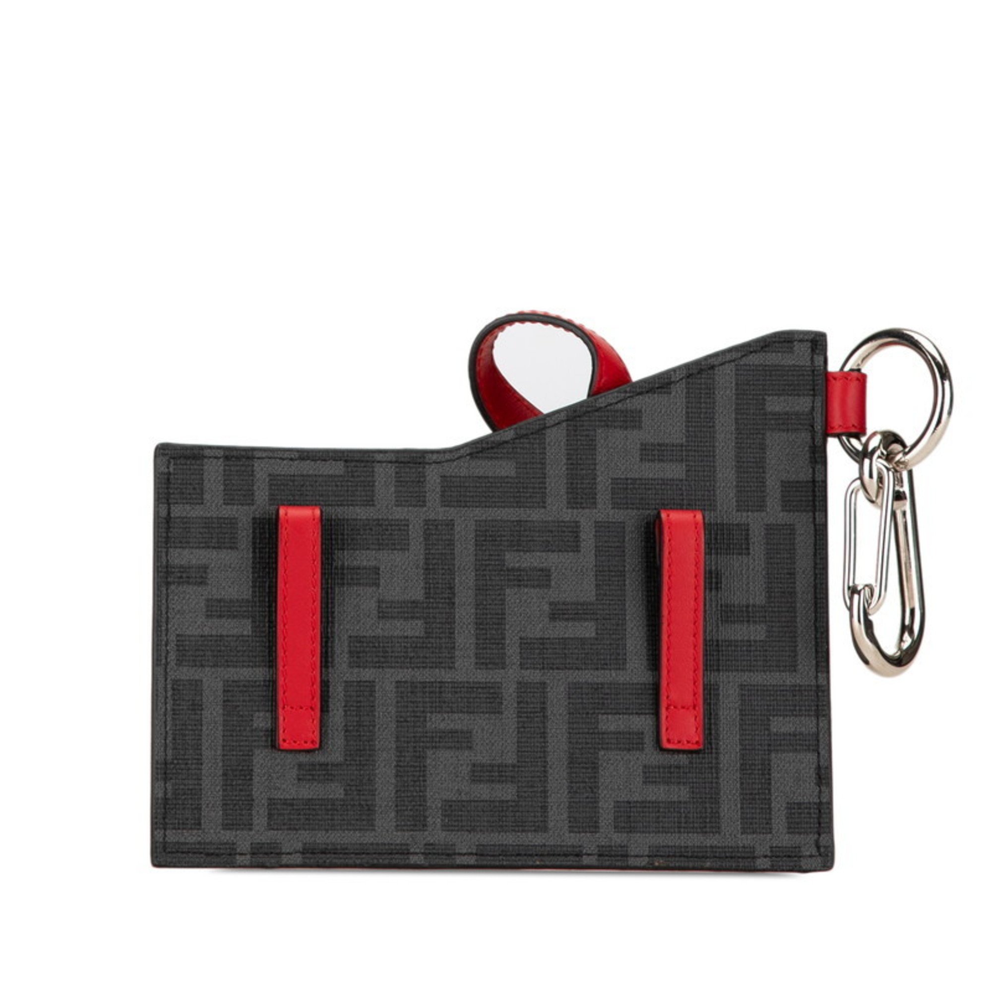 FENDI ZUCCA Charm Keychain 7AR759 Grey Black Red PVC Leather Women's