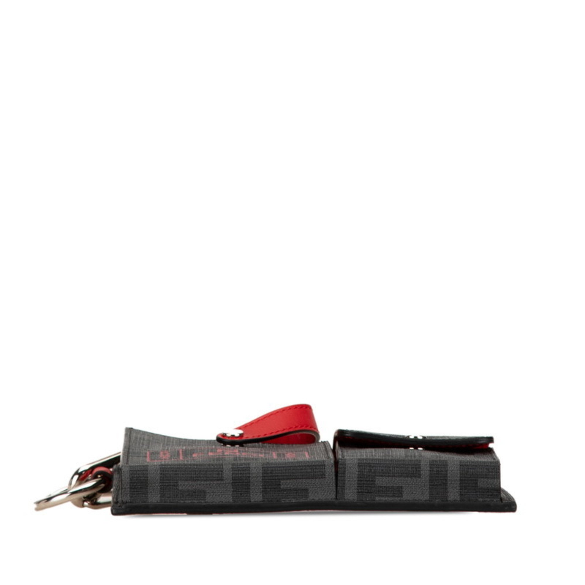 FENDI ZUCCA Charm Keychain 7AR759 Grey Black Red PVC Leather Women's