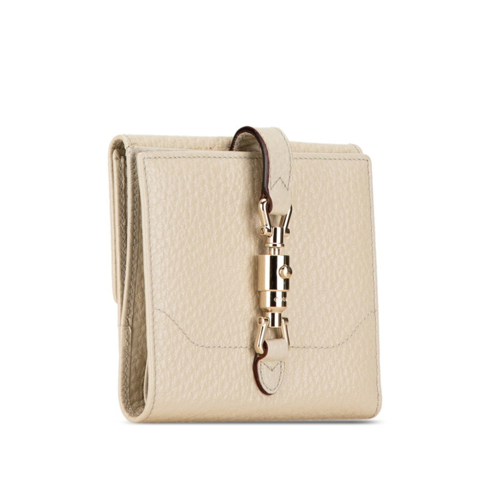 Gucci W Jackie Bi-fold Wallet 141435 Beige Ivory Leather Women's GUCCI