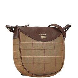 Burberry Check Shoulder Bag Khaki Brown Canvas Leather Women's BURBERRY