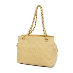 Chanel Shoulder Bag Matelasse Chain Caviar Skin Beige Women's