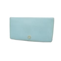 Chanel Long Wallet Coco Button Leather Light Blue Women's