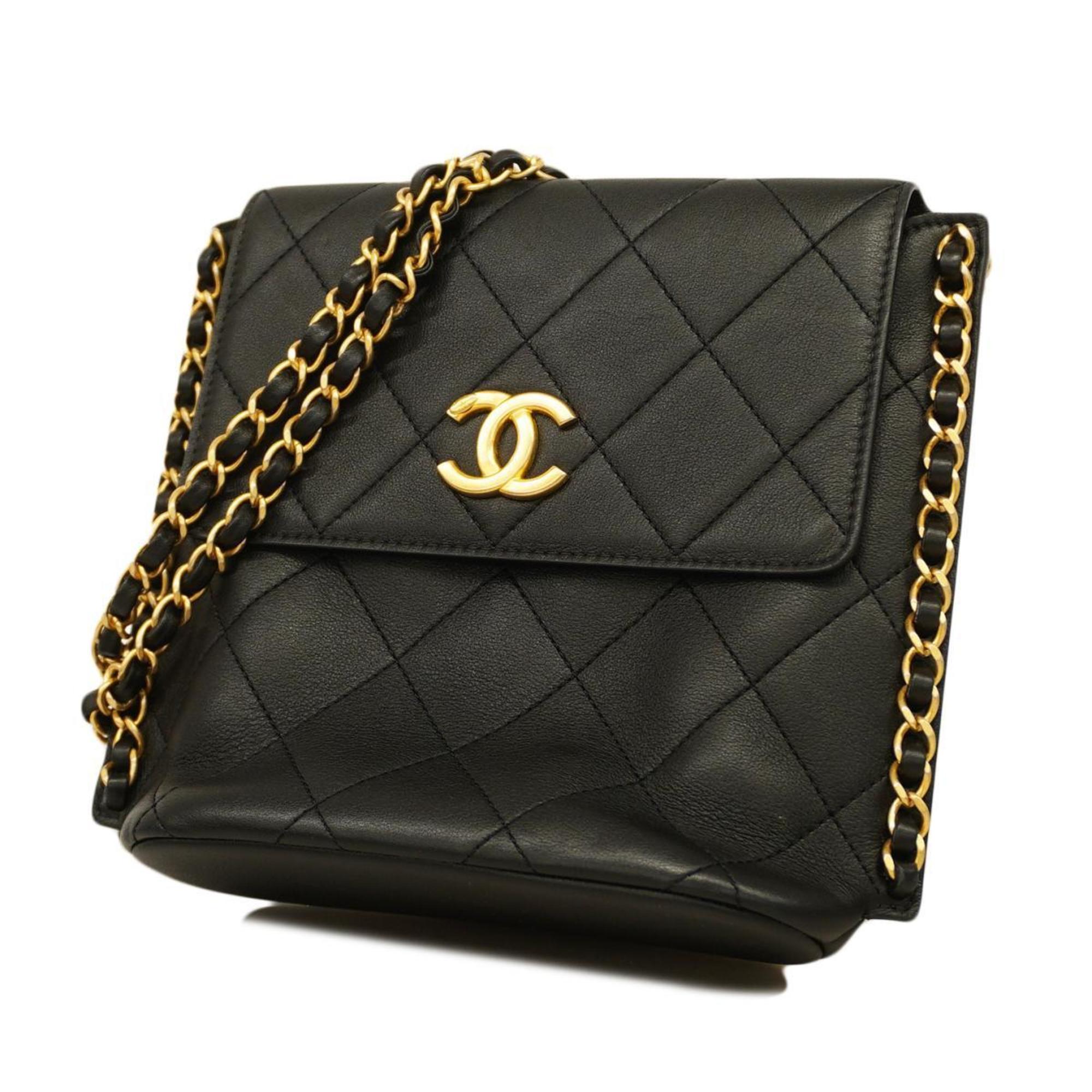 Chanel Shoulder Bag Matelasse Chain Lambskin Black Women's