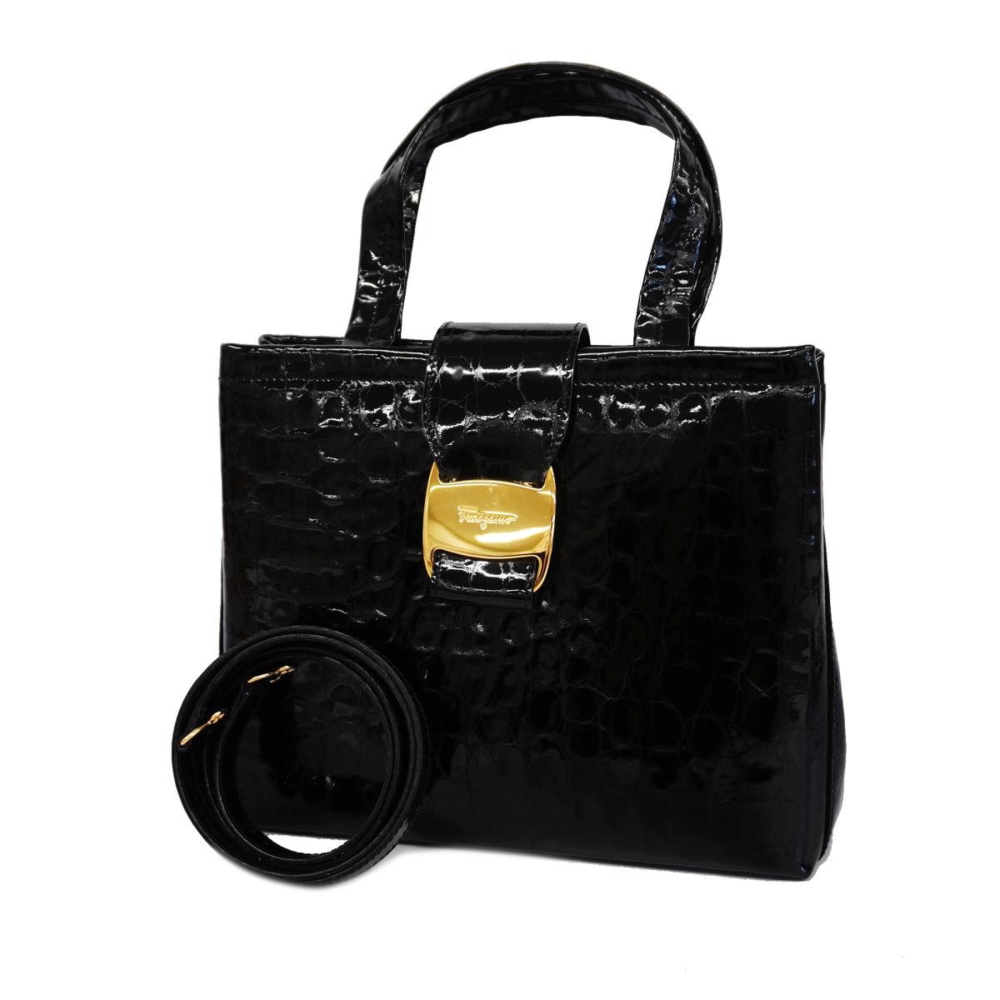 Salvatore Ferragamo handbag Vara enamel black ladies