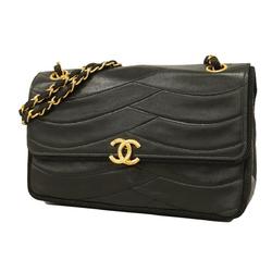 Chanel Shoulder Bag W Chain Lambskin Black Women's