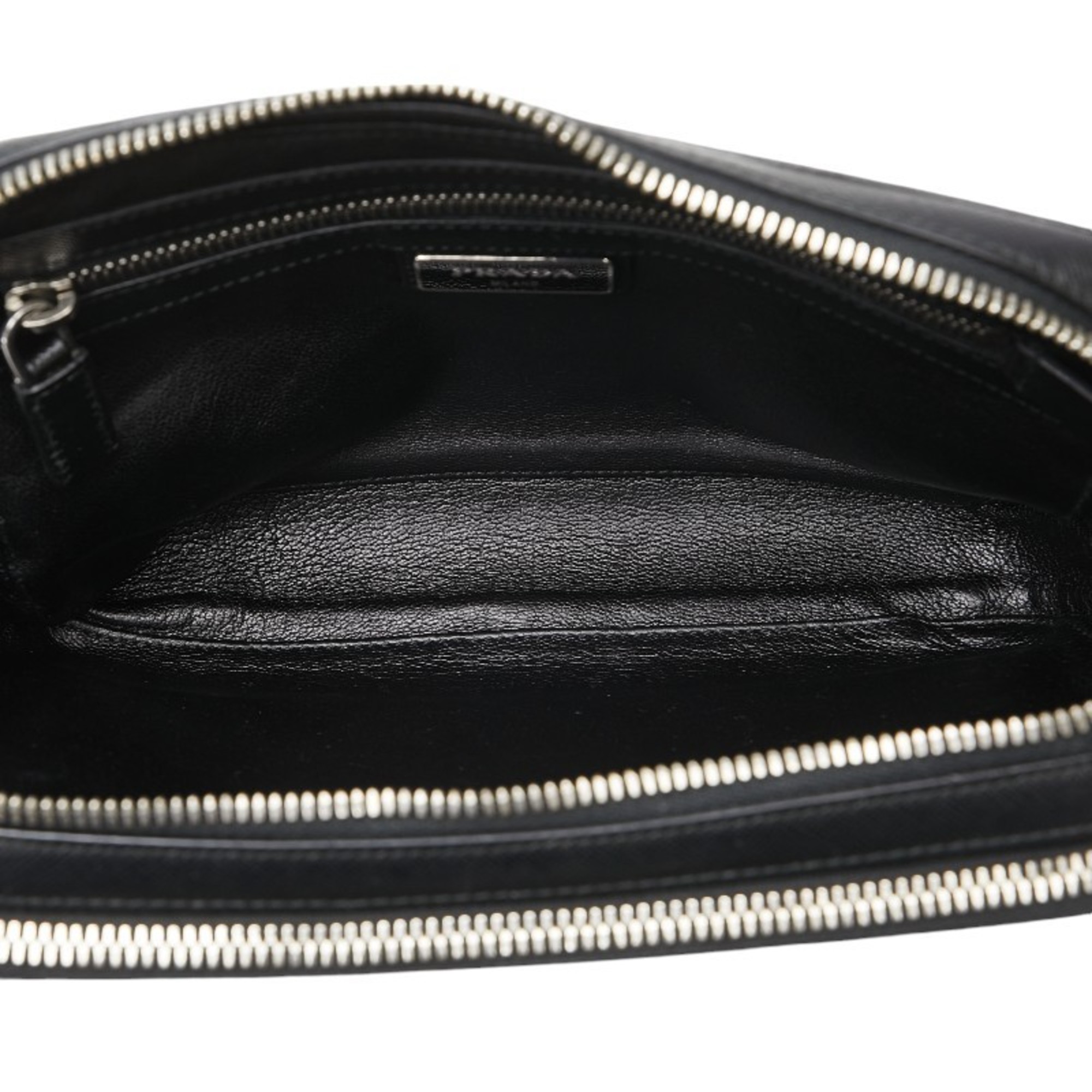 Prada Triangle Plate Clutch Bag Second Black Leather Men's PRADA