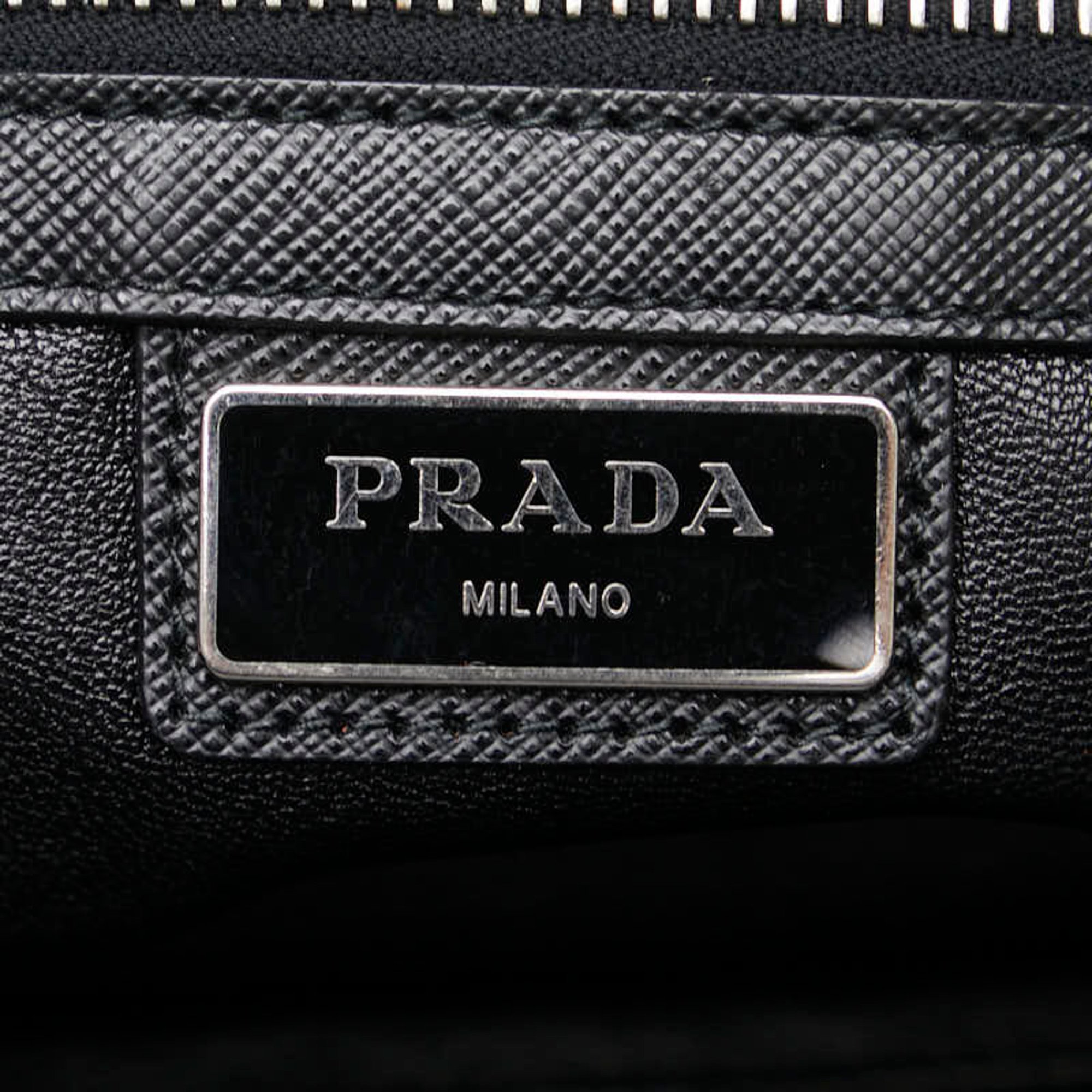 Prada Triangle Plate Clutch Bag Second Black Leather Men's PRADA