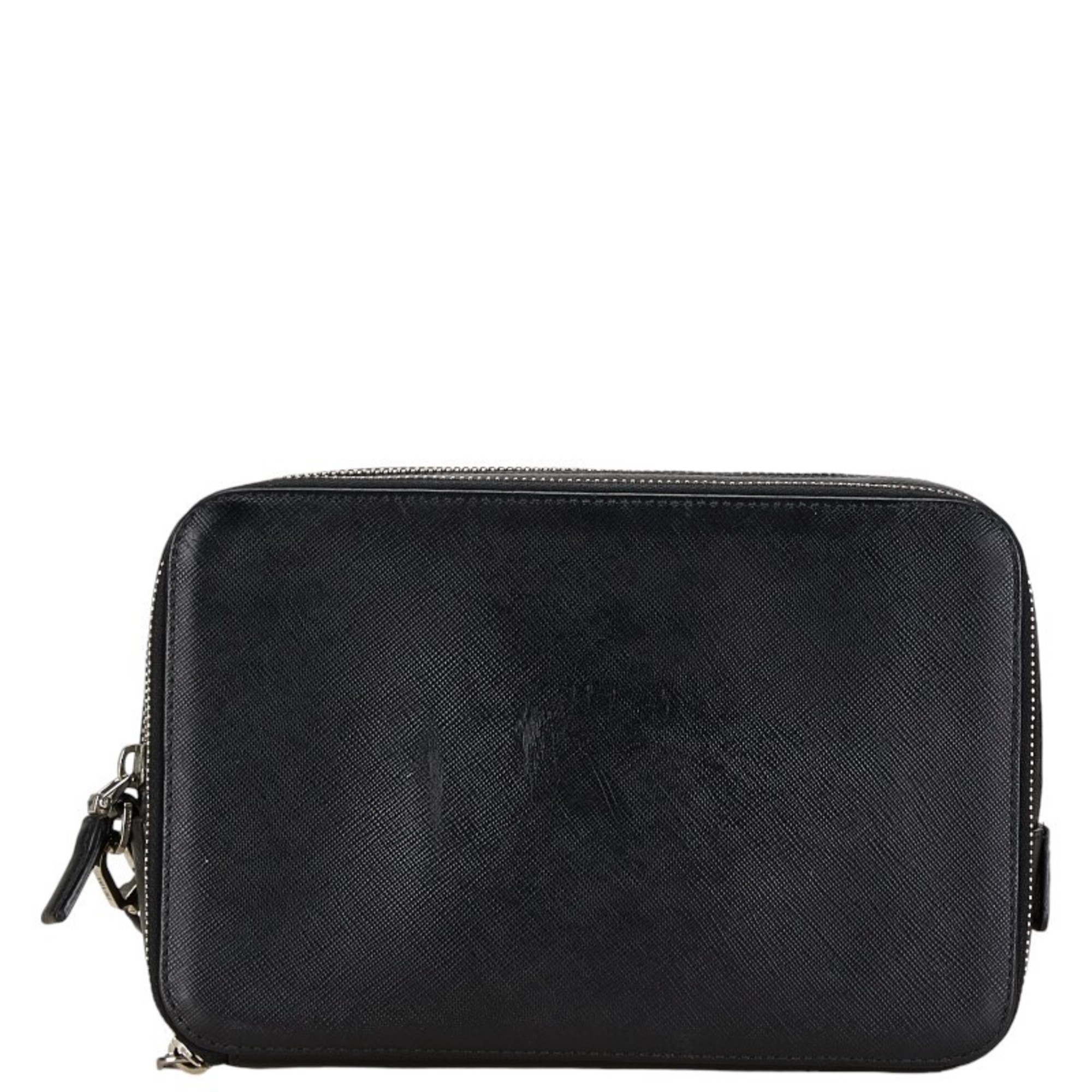 Prada Triangle Plate Clutch Bag Second Black Leather Men's PRADA