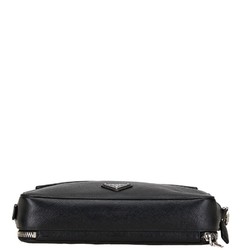 Prada Triangle Plate Clutch Bag Second Black Leather Men's PRADA