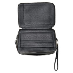 Prada Triangle Plate Clutch Bag Second Black Leather Men's PRADA