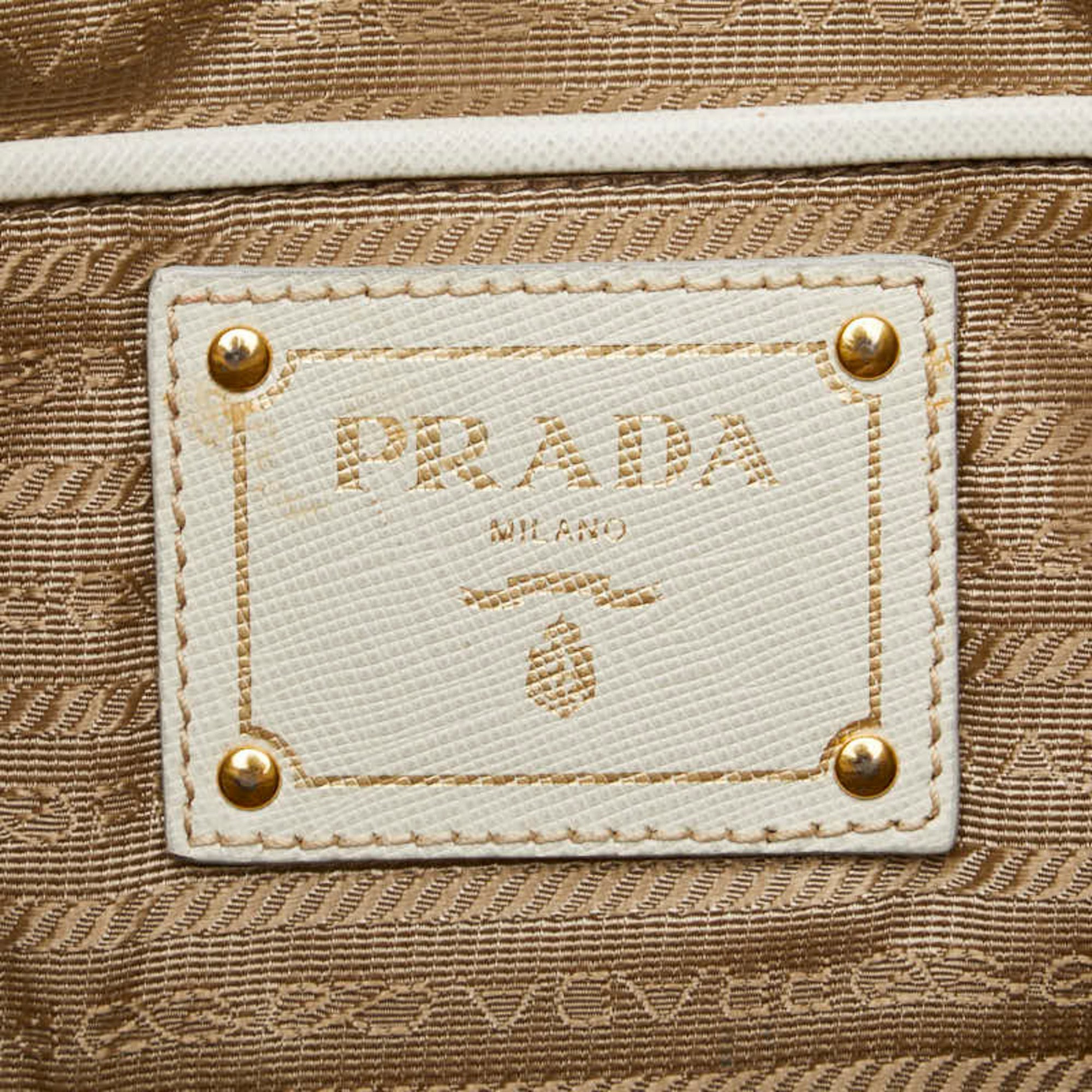 Prada Jacquard Tote Bag Brown White Canvas Leather Women's PRADA