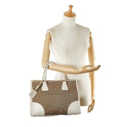 Prada Jacquard Tote Bag Brown White Canvas Leather Women's PRADA