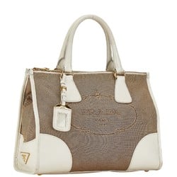 Prada Jacquard Tote Bag Brown White Canvas Leather Women's PRADA