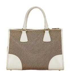 Prada Jacquard Tote Bag Brown White Canvas Leather Women's PRADA