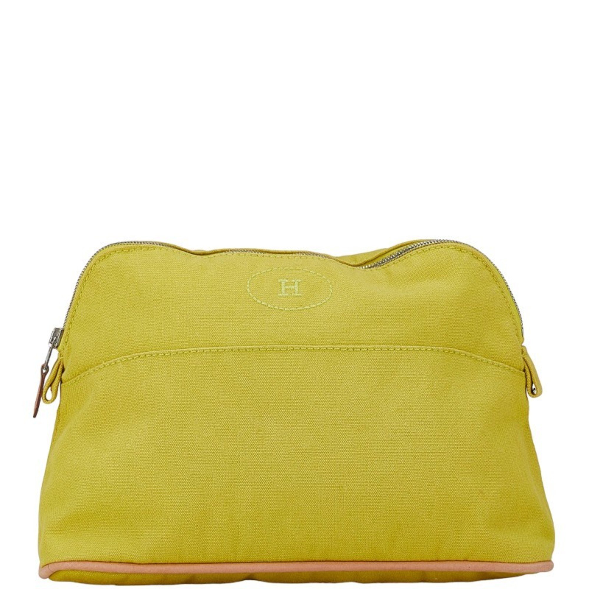 Hermes Bolide 25 Pouch Light Green Canvas Leather Women's HERMES