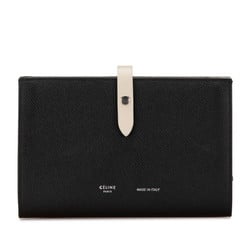 Celine Medium Strap Wallet Multi-Function Bi-Fold 104813 Black Greige Leather Women's CELINE