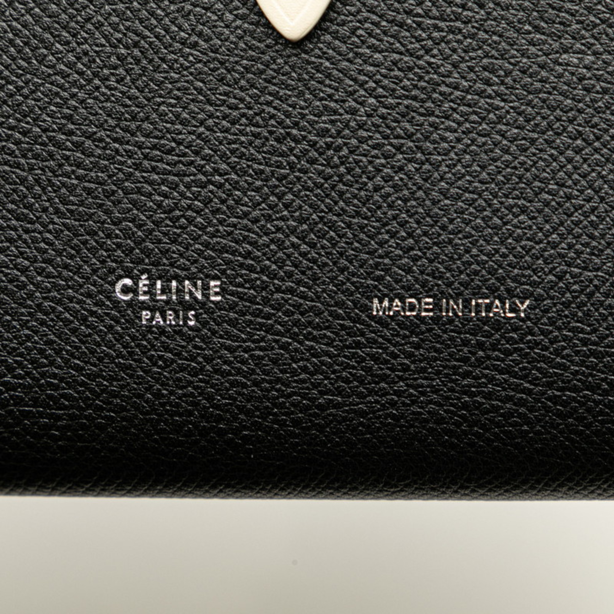 Celine Medium Strap Wallet Multi-Function Bi-Fold 104813 Black Greige Leather Women's CELINE