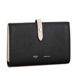 Celine Medium Strap Wallet Multi-Function Bi-Fold 104813 Black Greige Leather Women's CELINE