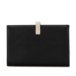 Celine Medium Strap Wallet Multi-Function Bi-Fold 104813 Black Greige Leather Women's CELINE