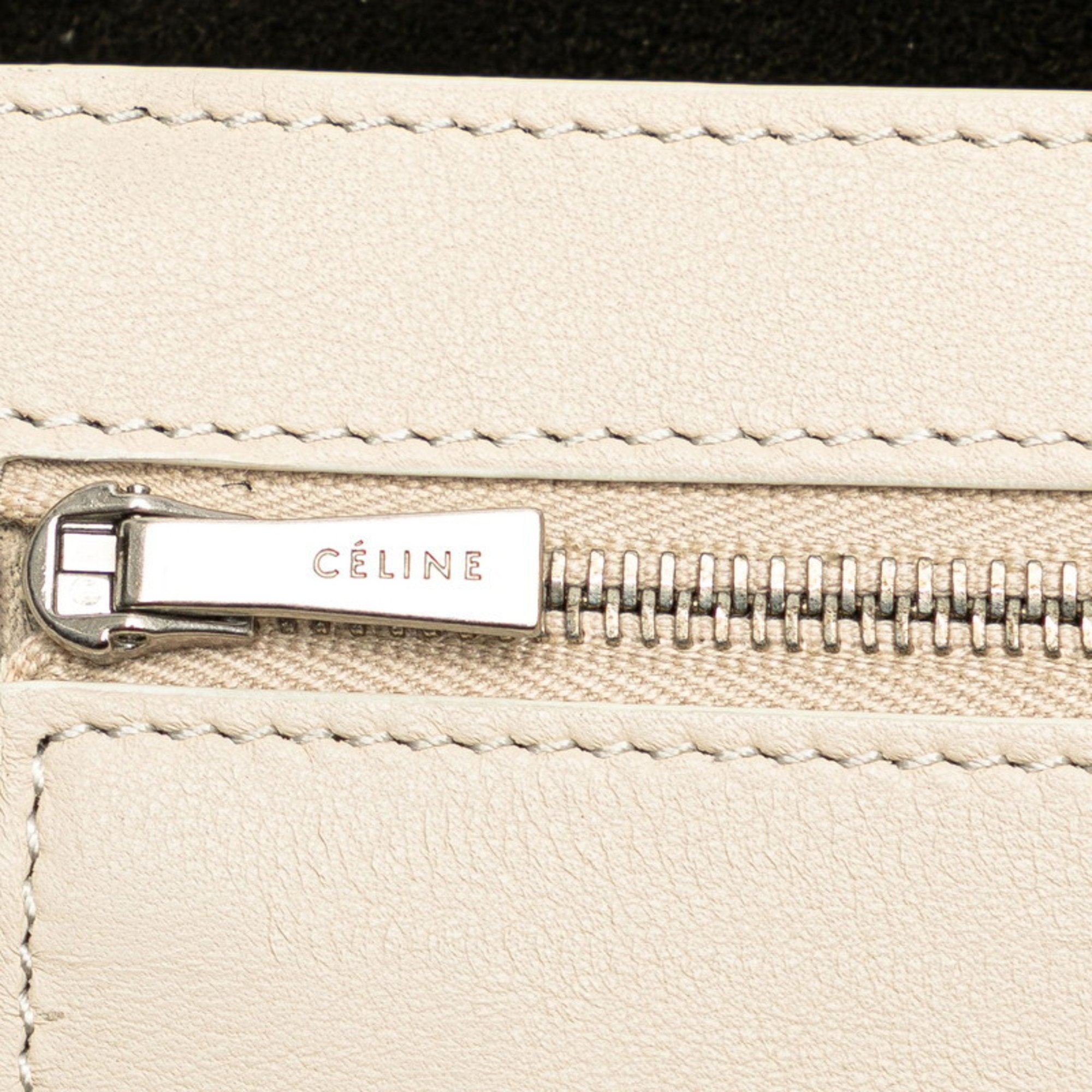 Celine Medium Strap Wallet Multi-Function Bi-Fold 104813 Black Greige Leather Women's CELINE