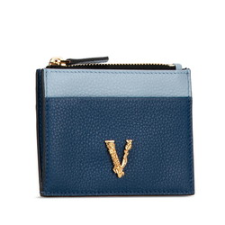 Versace Virtus Bicolor Card Case Coin Navy Light Blue Leather Women's VERSACE