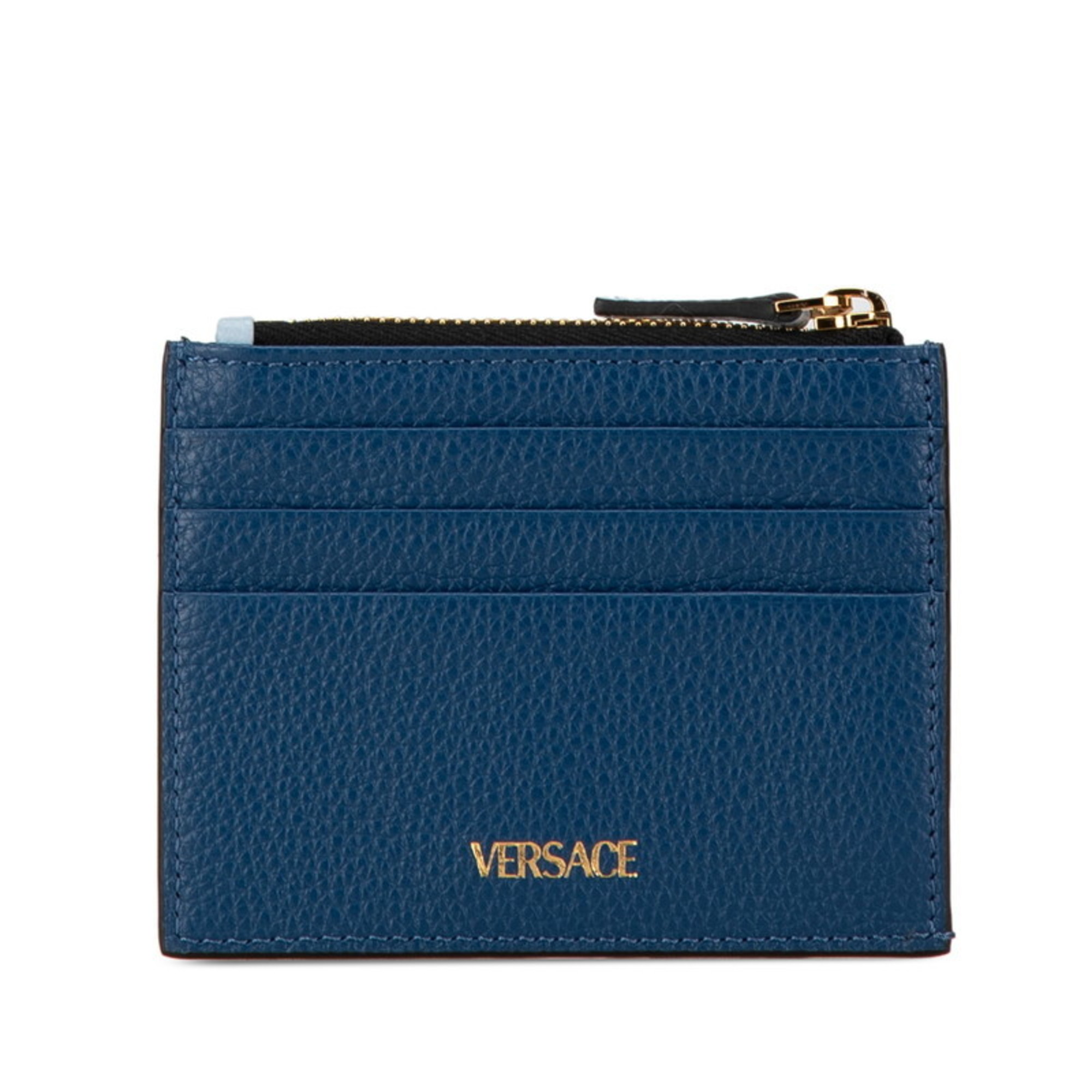 Versace Virtus Bicolor Card Case Coin Navy Light Blue Leather Women's VERSACE