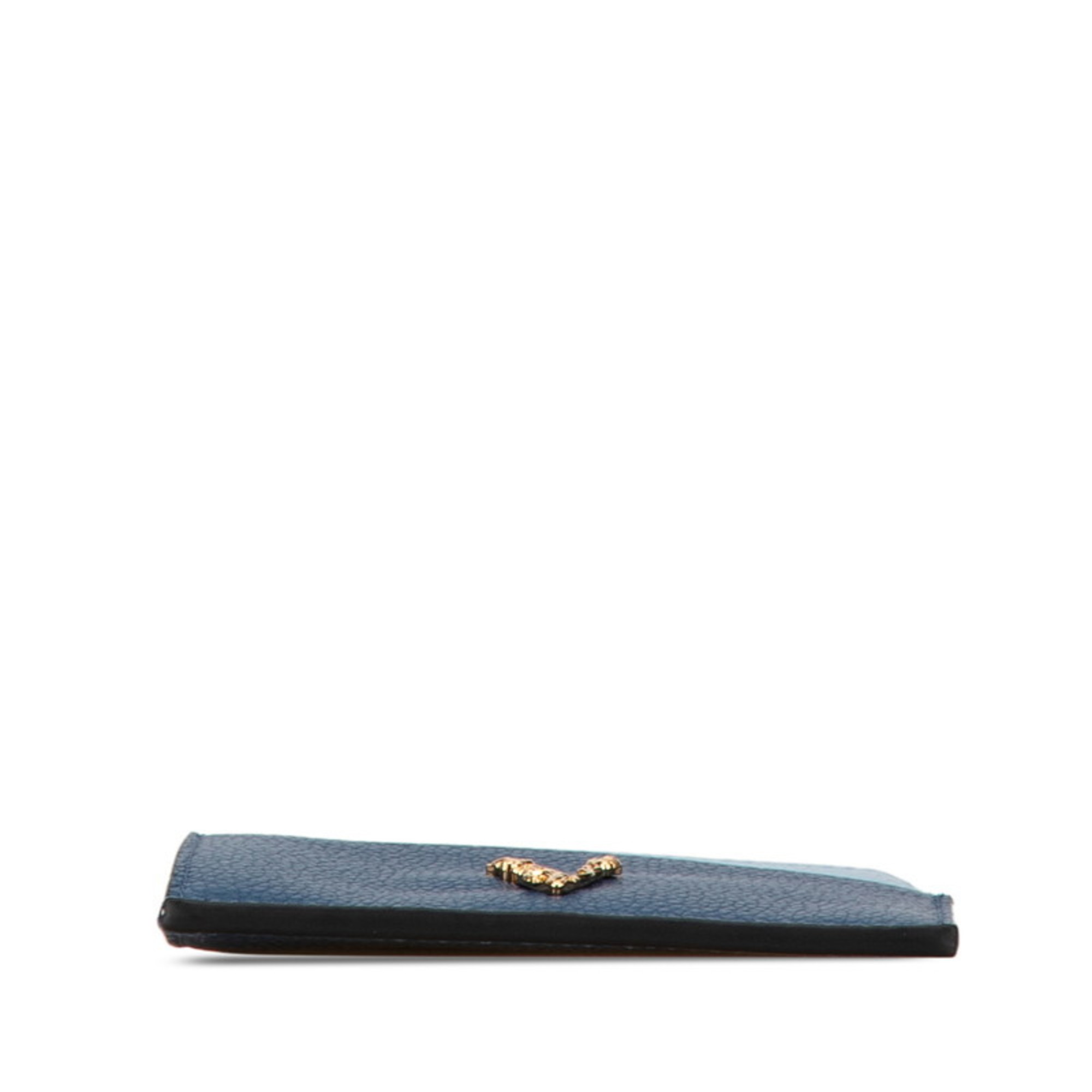 Versace Virtus Bicolor Card Case Coin Navy Light Blue Leather Women's VERSACE