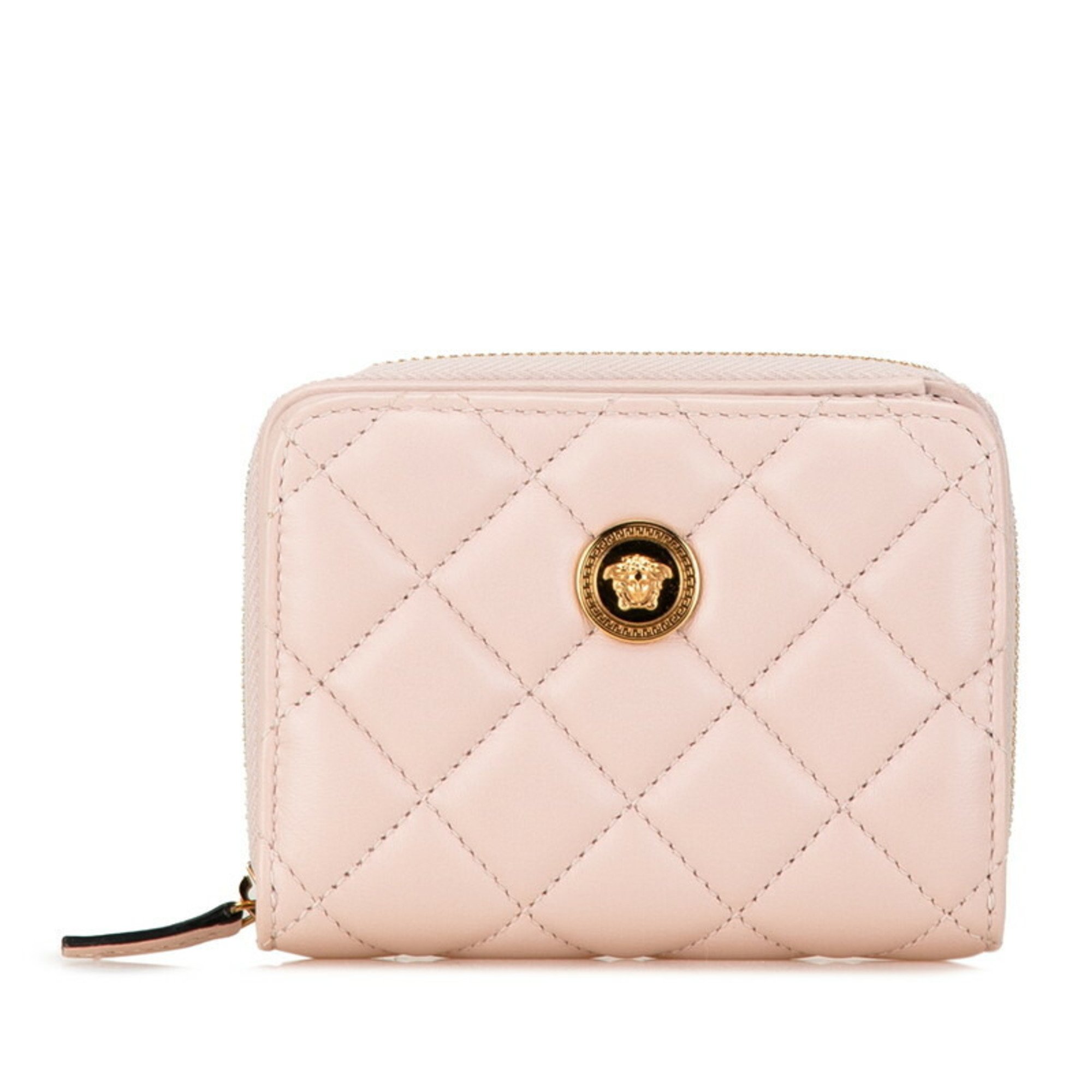 Versace Medusa Quilted Bi-fold Wallet Pink Leather Women's VERSACE