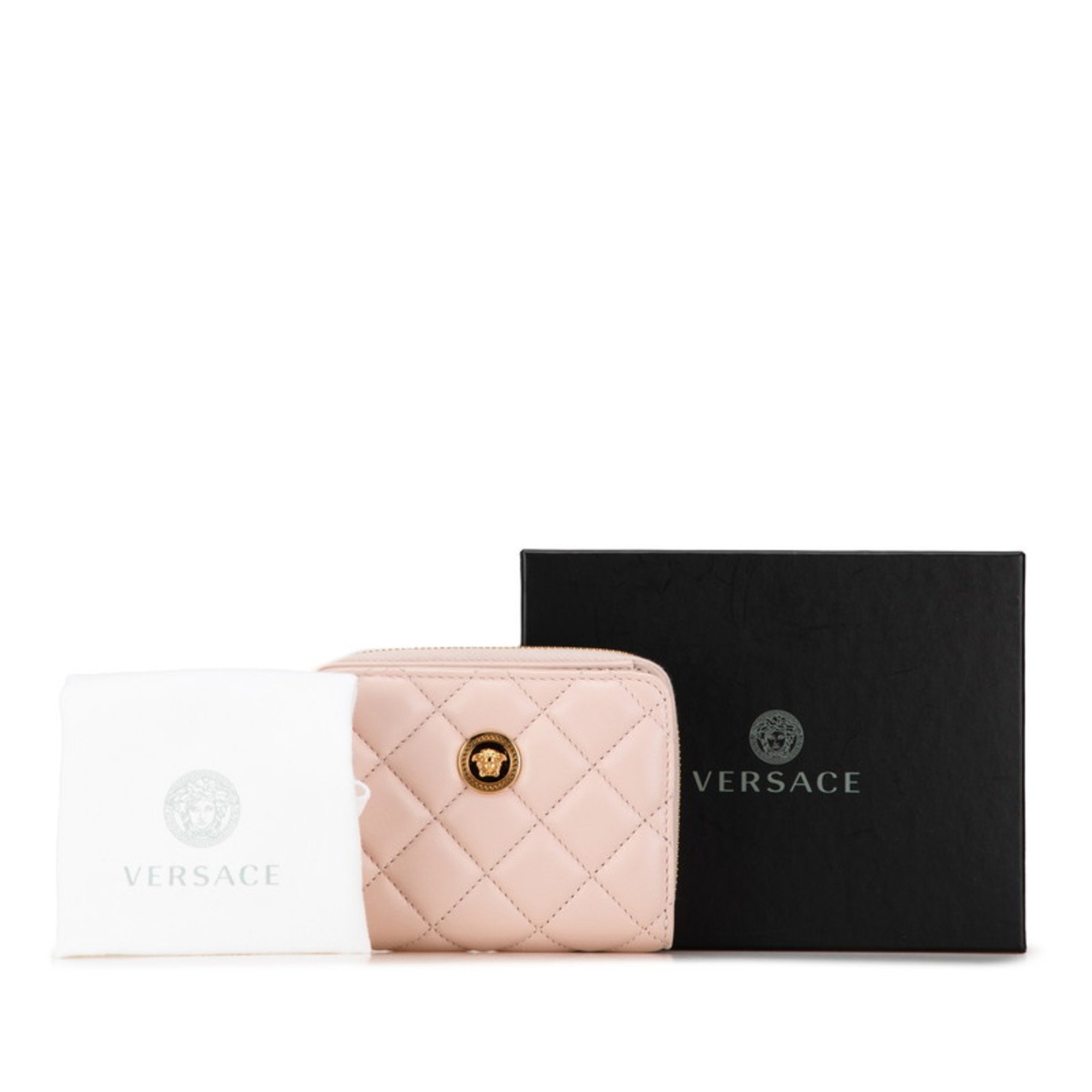 Versace Medusa Quilted Bi-fold Wallet Pink Leather Women's VERSACE