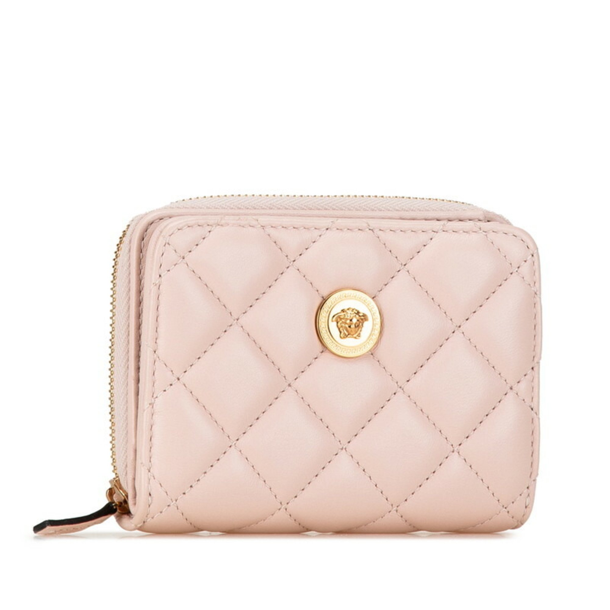 Versace Medusa Quilted Bi-fold Wallet Pink Leather Women's VERSACE