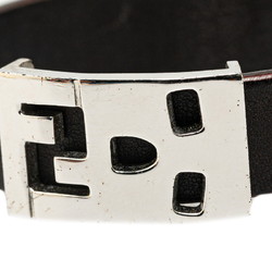 Fendi FF Skull Motif Bracelet Silver Brown Plated Leather Women's FENDI