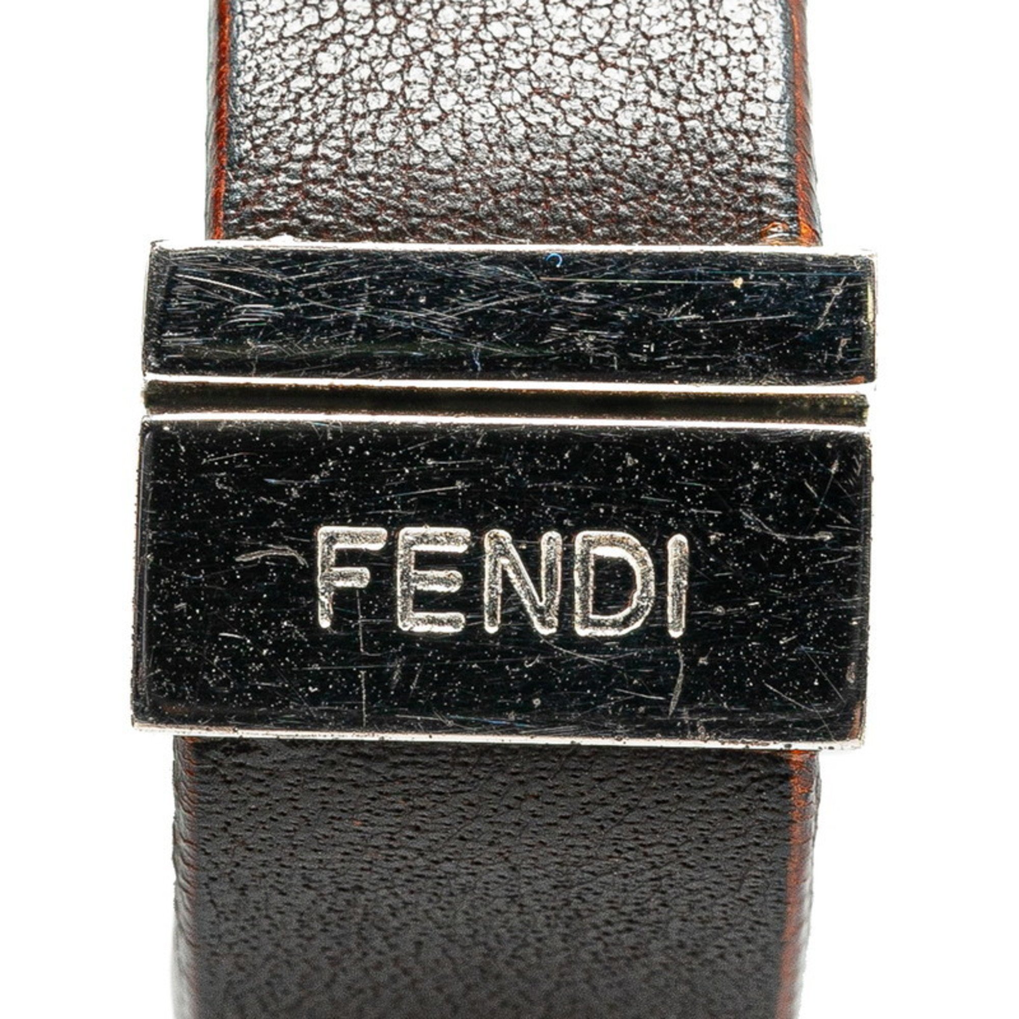 Fendi FF Skull Motif Bracelet Silver Brown Plated Leather Women's FENDI