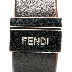 Fendi FF Skull Motif Bracelet Silver Brown Plated Leather Women's FENDI