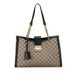 Gucci GG Supreme Padlock Chain Shoulder Bag 479197 Beige Black PVC Leather Women's GUCCI