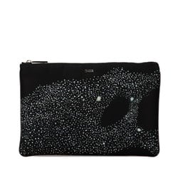 Christian Dior Dior Planet Space Motif Pouch Black Nylon Women's