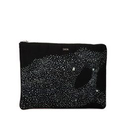 Christian Dior Dior Planet Space Motif Pouch Black Nylon Women's