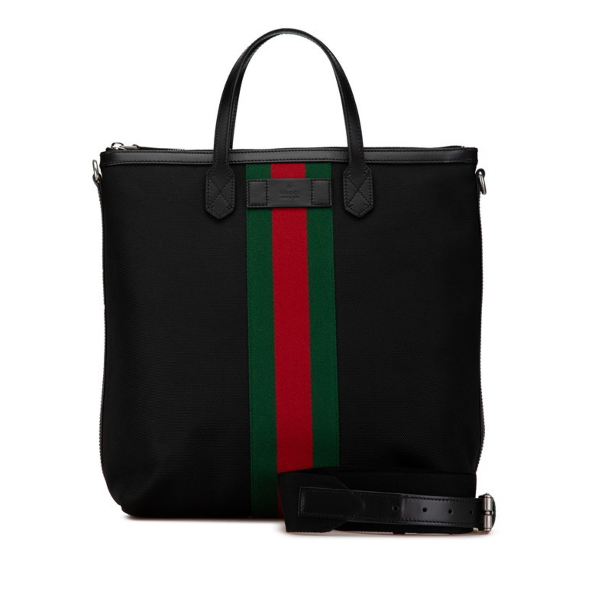 Gucci Sherry Line Tote Bag Shoulder 619751 Black Canvas Leather Women's GUCCI