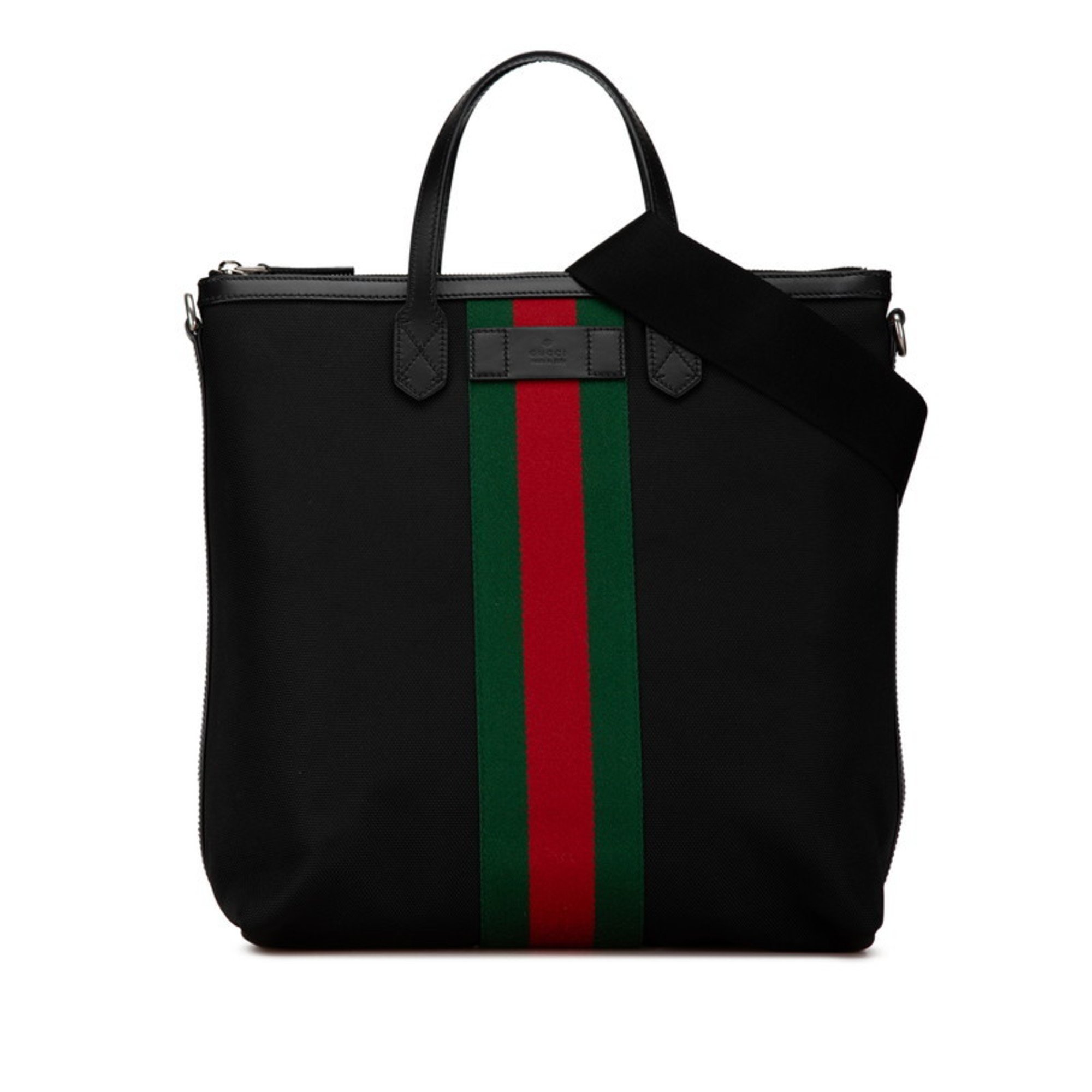 Gucci Sherry Line Tote Bag Shoulder 619751 Black Canvas Leather Women's GUCCI