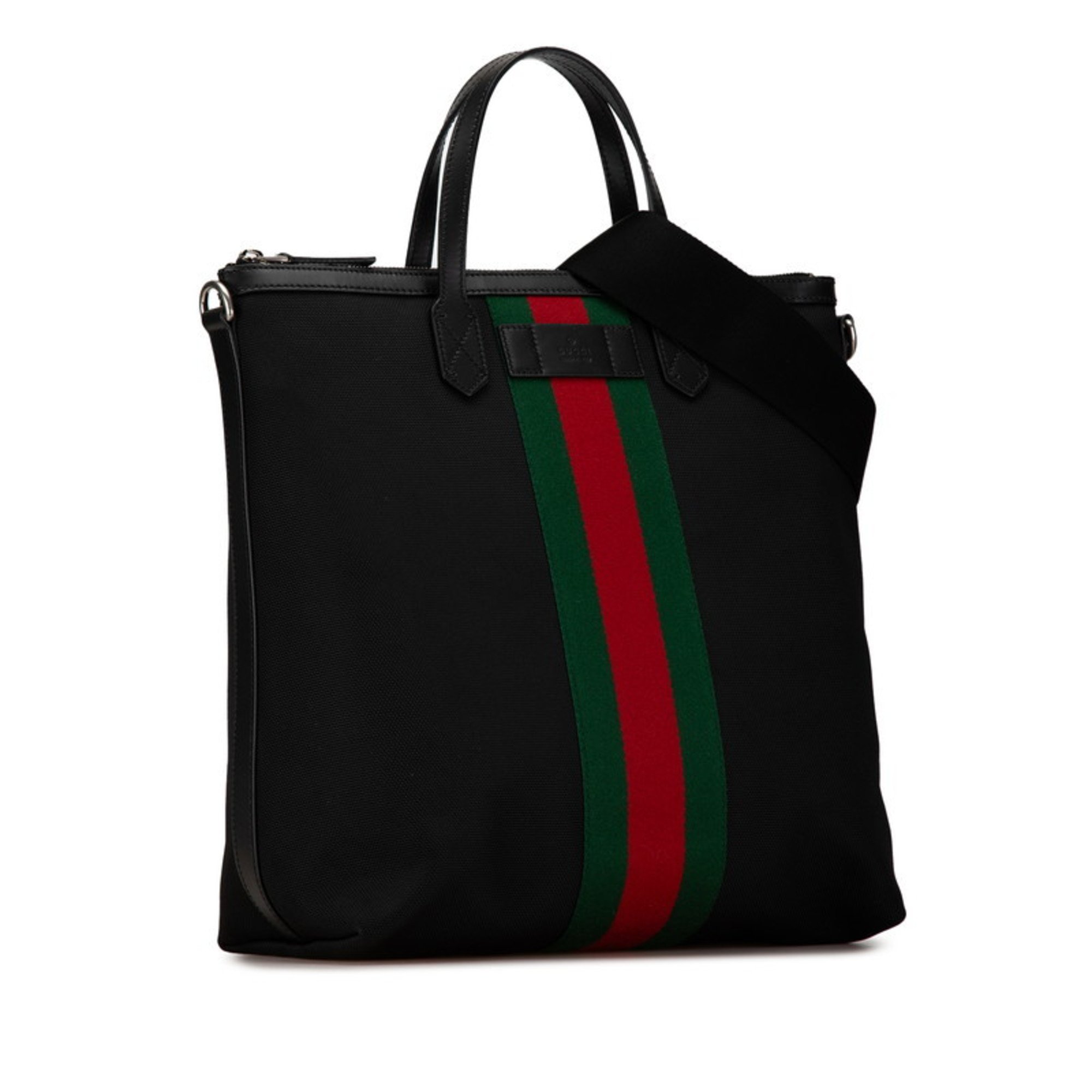 Gucci Sherry Line Tote Bag Shoulder 619751 Black Canvas Leather Women's GUCCI