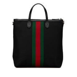 Gucci Sherry Line Tote Bag Shoulder 619751 Black Canvas Leather Women's GUCCI