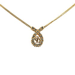 Christian Dior Dior CD Teardrop Motif Rhinestone Necklace Gold Plated Women's