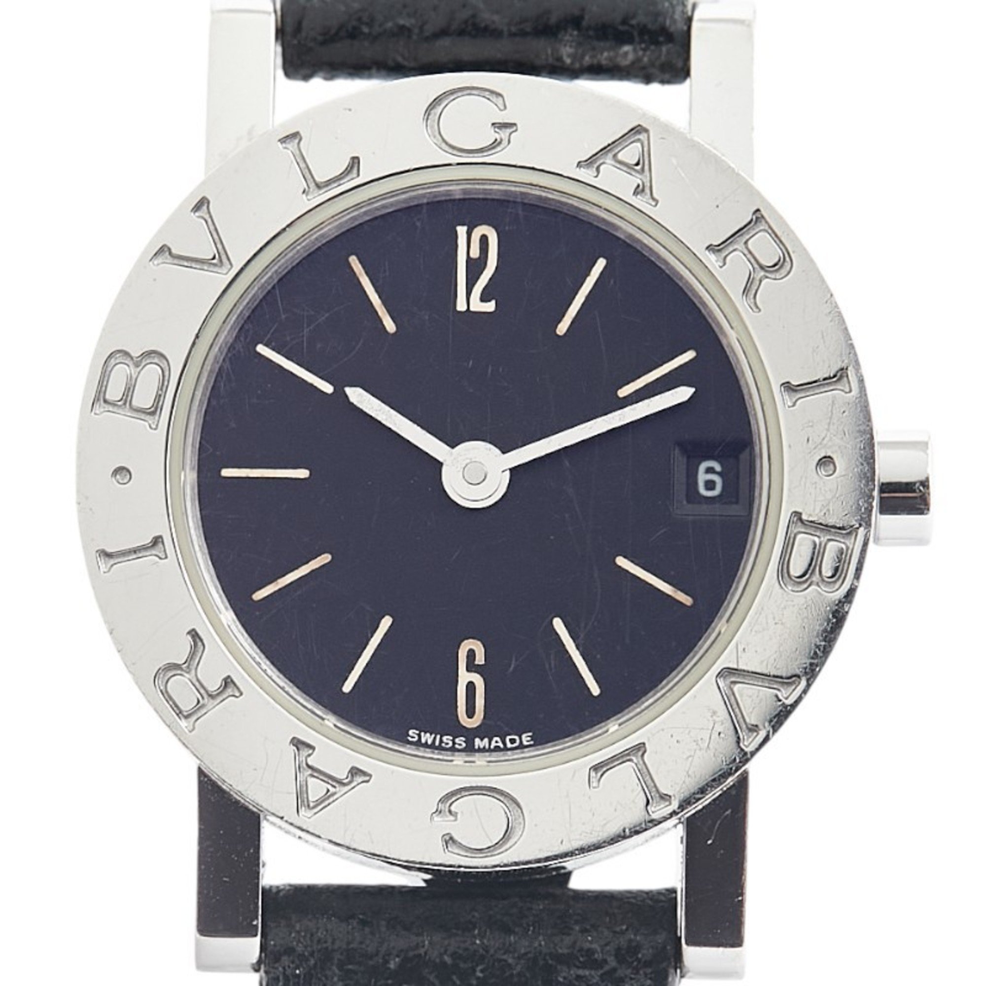 BVLGARI Watch BB23SL Quartz Black Dial Stainless Steel Leather Women's