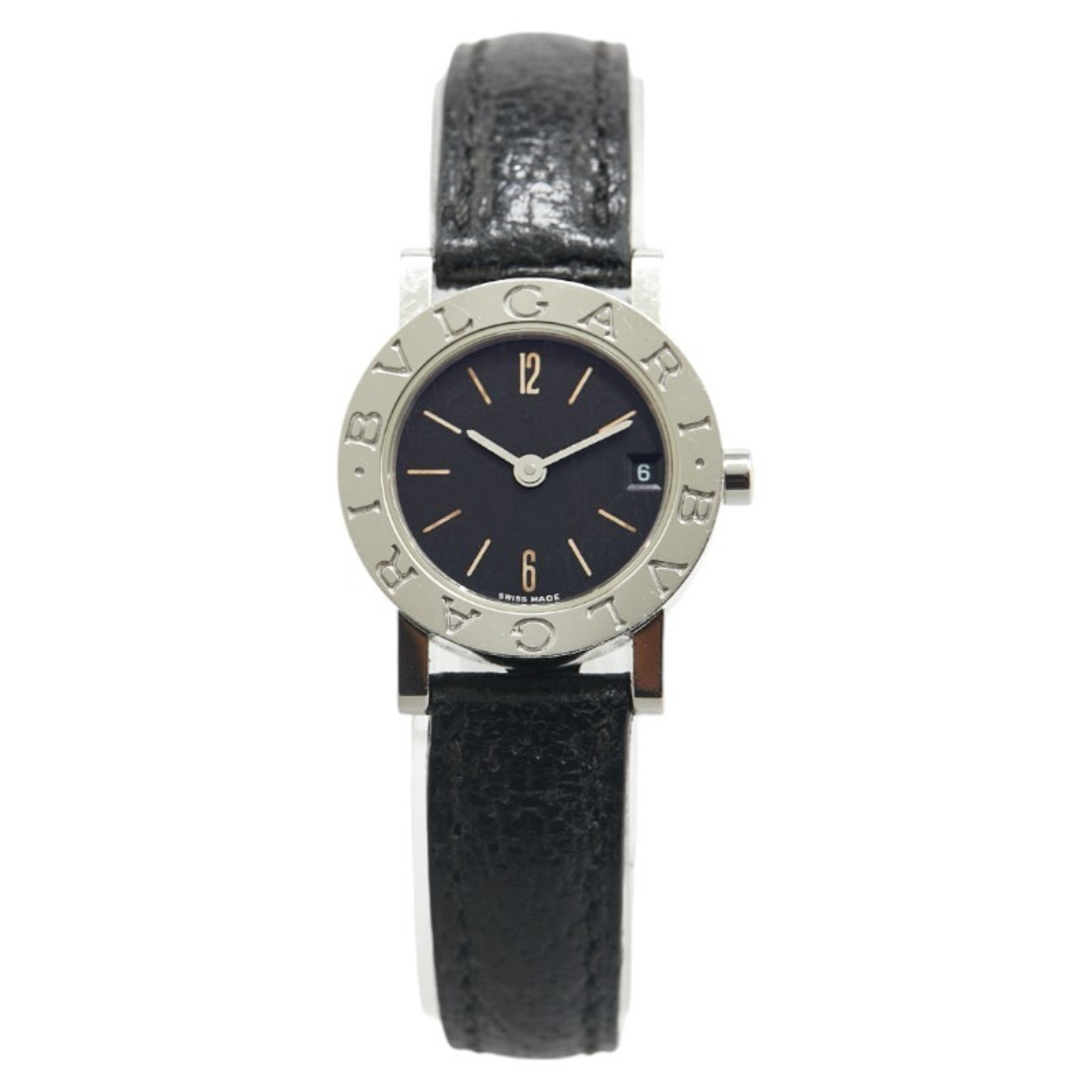 BVLGARI Watch BB23SL Quartz Black Dial Stainless Steel Leather Women's