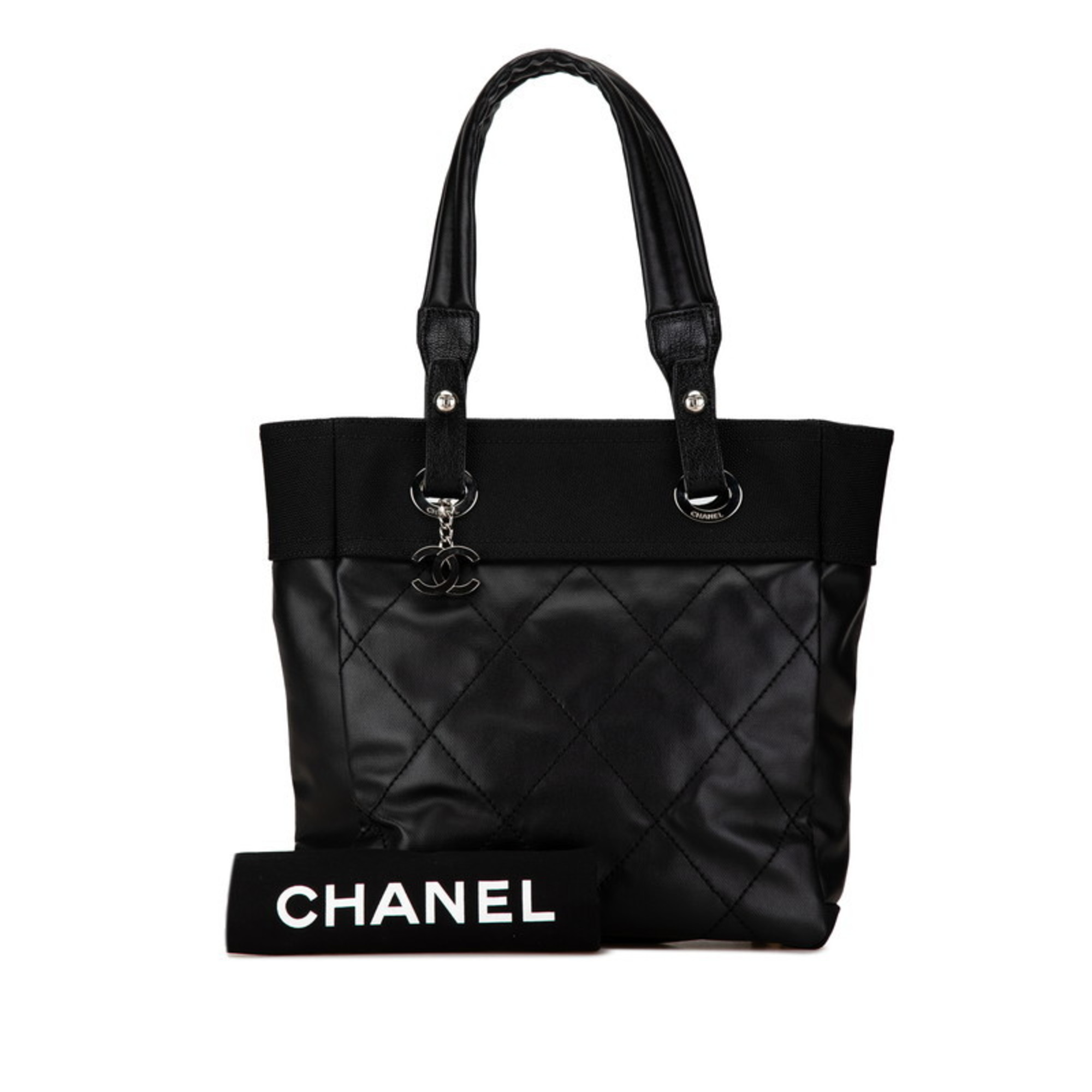 CHANEL Paris Biarritz PM Tote Bag Shoulder A34208 Black Leather Canvas Women's